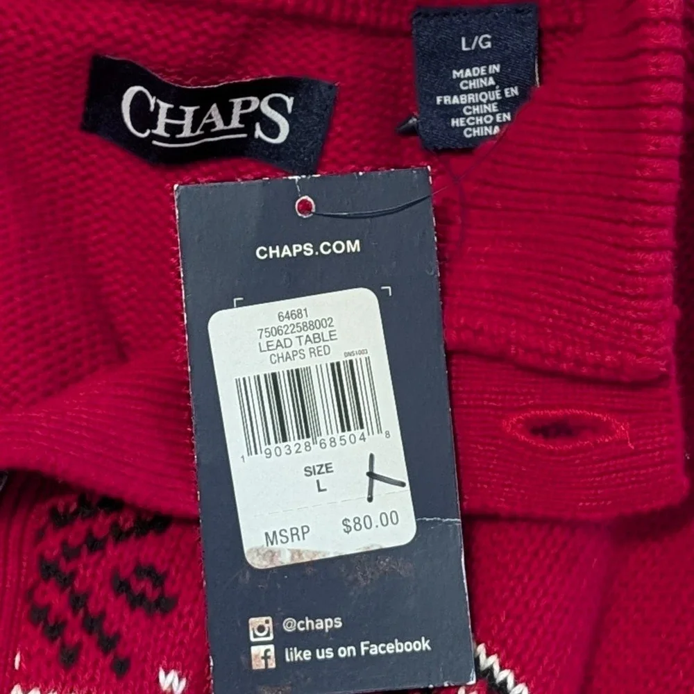 Chaps Men's Holiday Henley Sweater LARGE Cotton Winter Christmas Soft‎ Bears Red